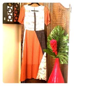 Colorful pattern print midi dress